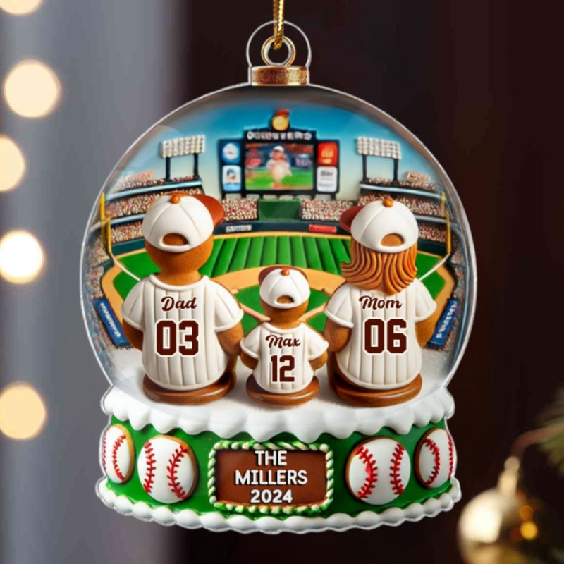 Gingerbread Baseball Family Watching Game Sport Lover 3D Effect Personalized Acrylic Ornament