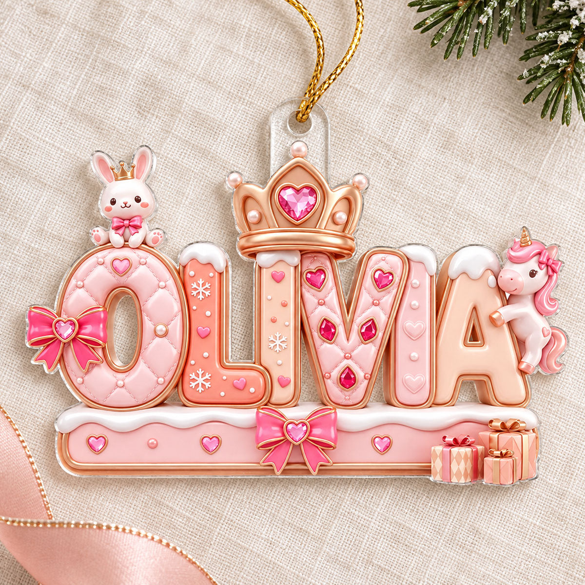 Custom Princess Unicorn Name - Personalized Acrylic Ornament - Christmas Gift for Daughter, Granddaughter, Niece