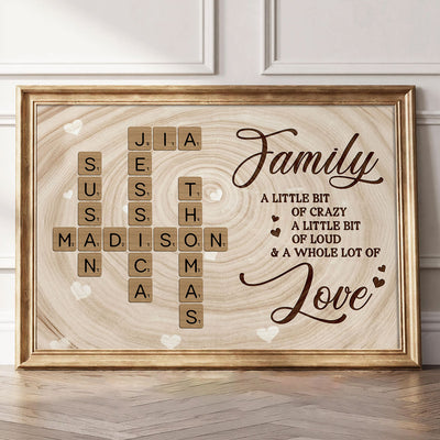 Family Crossword Wall Art A Whole Lot Of Love - Personalized Poster - Sentimental Gift for Loved Ones