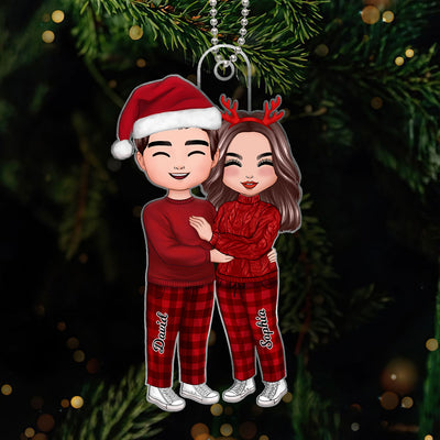 Christmas Doll Couple Standing Hugging Personalized Acrylic Ornament