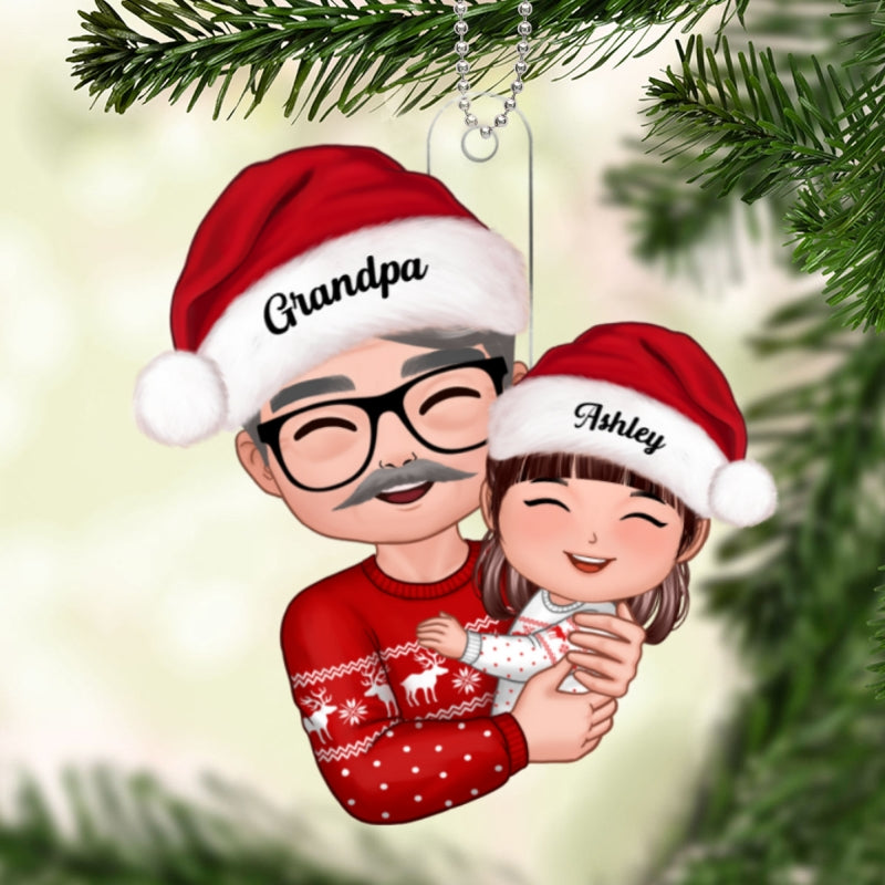 Doll Grandpa Hugging Kid Christmas Gift For Granddaughter Grandson Personalized Acrylic Ornament
