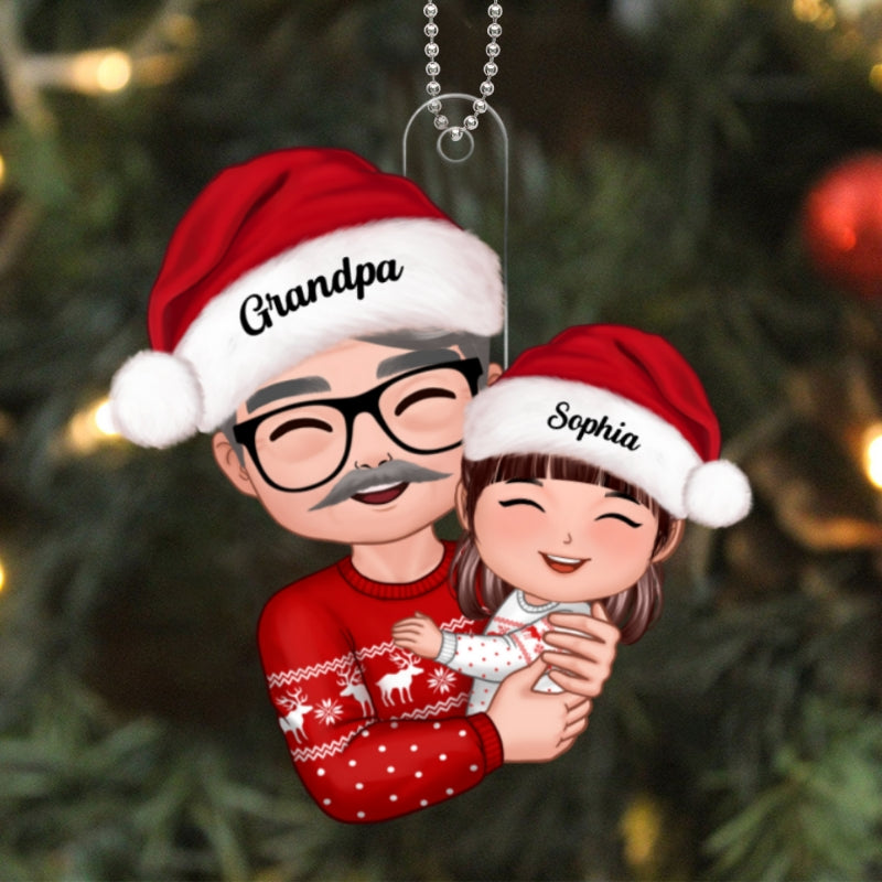 Doll Grandpa Hugging Kid Christmas Gift For Granddaughter Grandson Personalized Acrylic Ornament