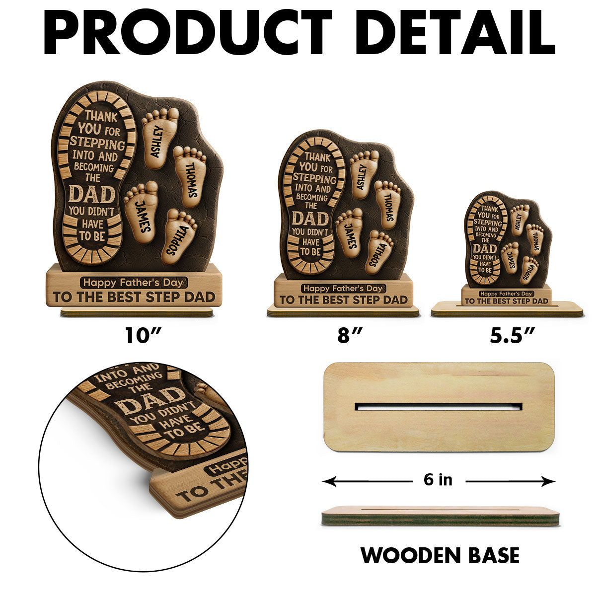 Happy Father's Day Best Step Dad Ever Personalized 2-Layer Standing Wooden Plaque| Heartfelt Father's Day Gift For Stepdad, Bonus Dad