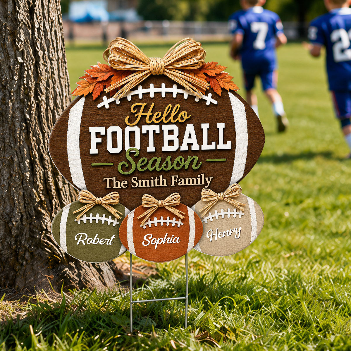 Family Hello Football Season - Personalized Yard Sign - Football Season Decor For Family