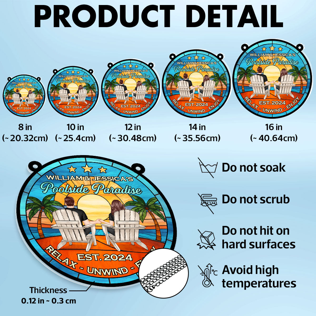 Couple Poolside Backyard Paradise Personalized Acrylic Suncatcher