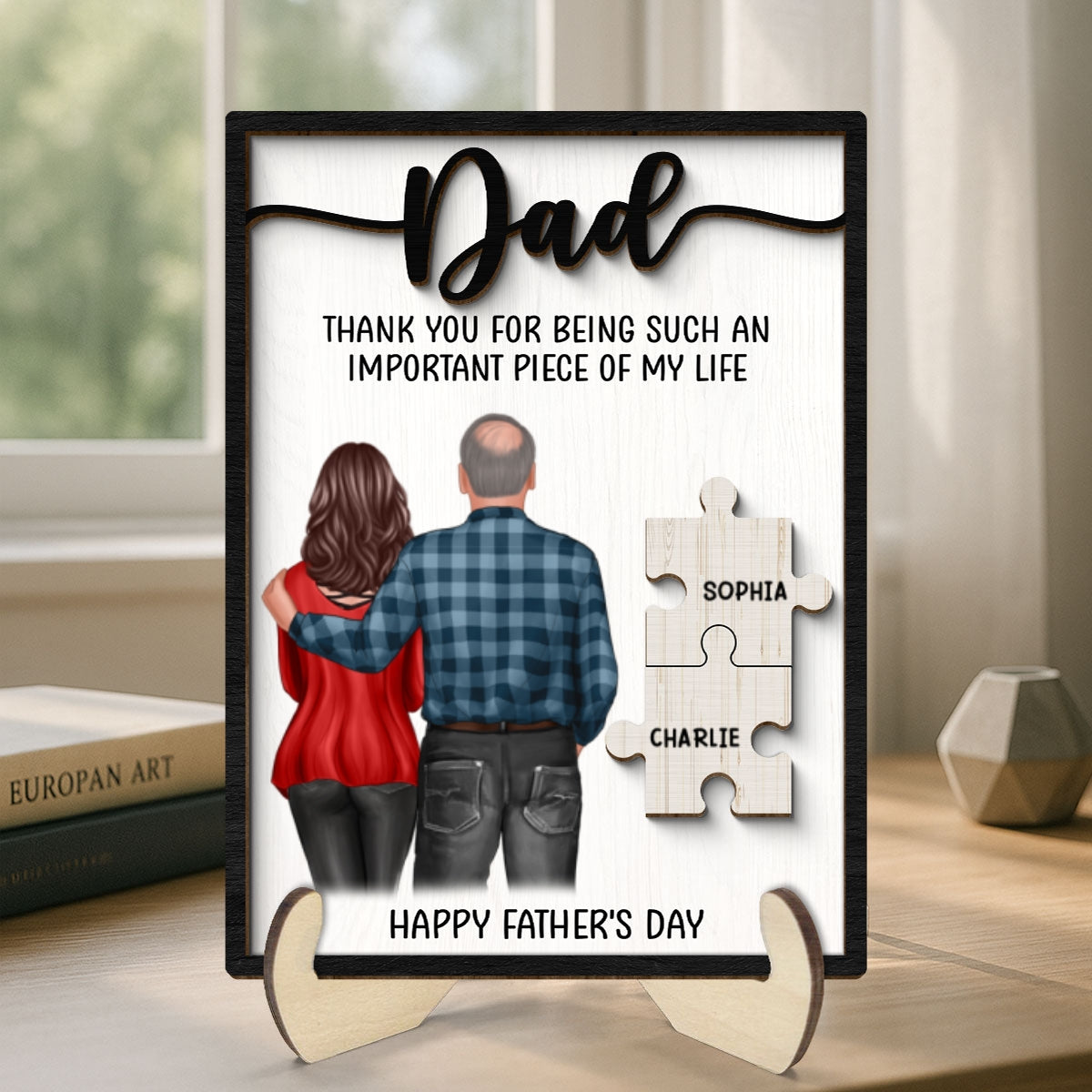 DAD Thank You For Being Important Piece Of My Life Personalized 2-Layer Wooden Plaque