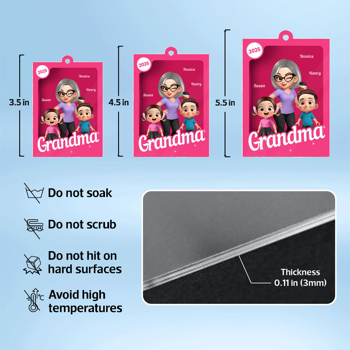 Grandma Grandkids 3D Effect Pink Action Figure - Personalized Acrylic Ornament, Christmas Gift for Grandmas
