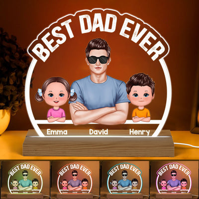 Dad And Doll Kids Best Dad Ever Personalized Custom Shape Acrylic LED Night Light