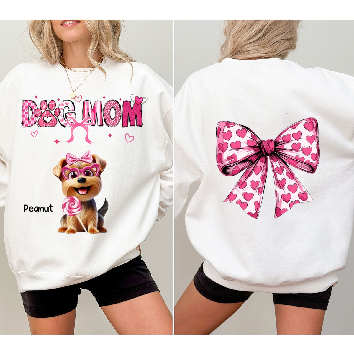 Dog Mom Cute Coquette Cartoon Dog  Gift Personalized Double Sided Sweatshirt