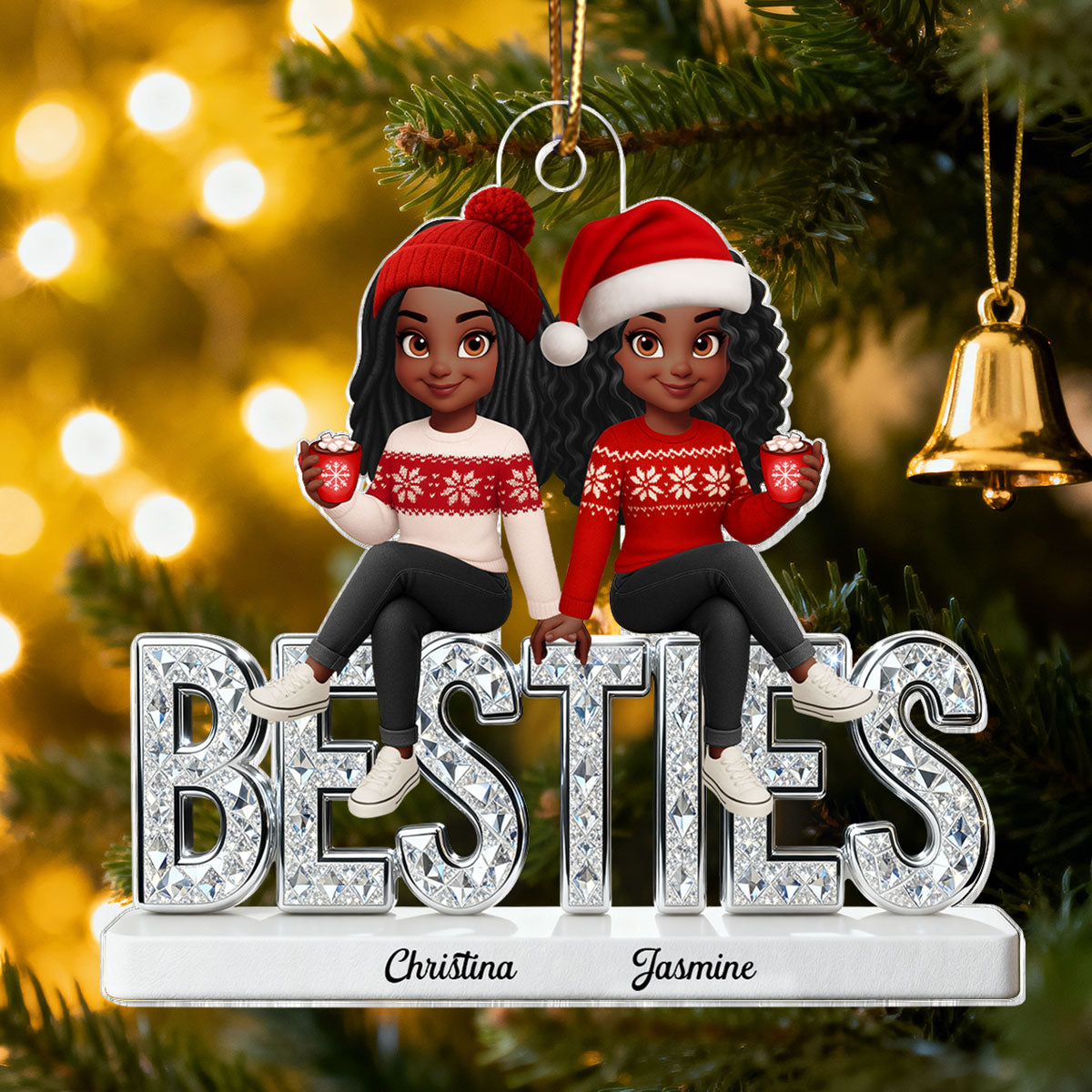 [BUY 1 GET 1 FREE] 3D Shinning Effect Besties Christmas - Personalized Acrylic Ornament - Gift For Best Friends