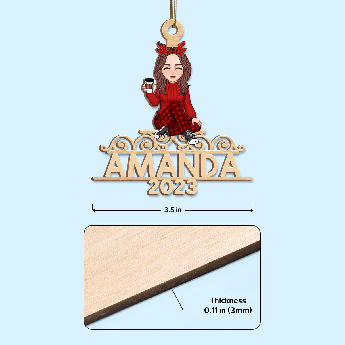 Custom Character And Name Gift For Family Member Personalized Wooden Ornament