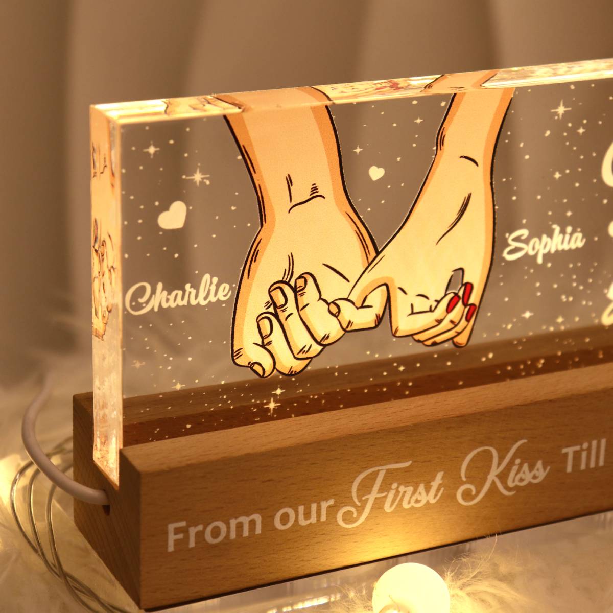 Couple Holding Hands Personalized Acrylic Block LED Night Light