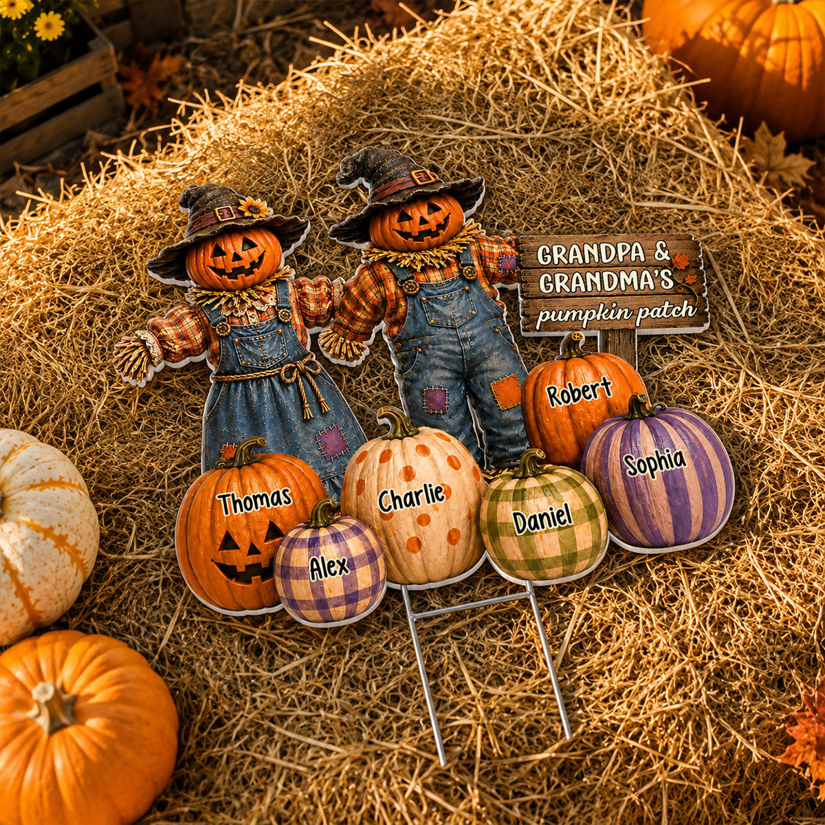 Halloween Fall Scarecrow Grandpa Grandma's Pumpkin Patch - Personalized Yard Sign - Fall Decor For Grandparents