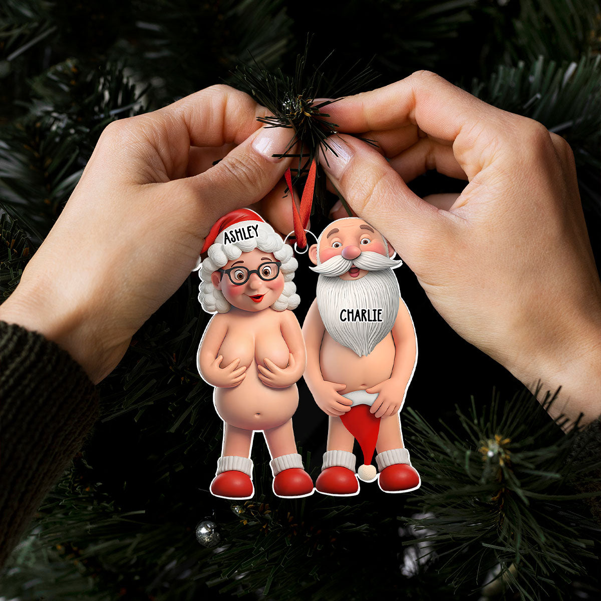 3D Funny Old Couples Personalized Acrylic Ornament, Christmas Gift for Him For Her