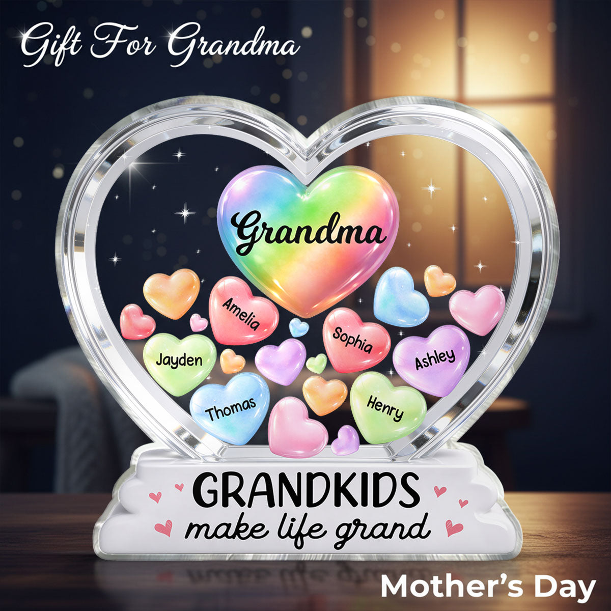 Grandma's Sweethearts In Heart 2D Flat - Personalized Acrylic Block Plaque - Heartfelt Mother's Day Gift For Grandma