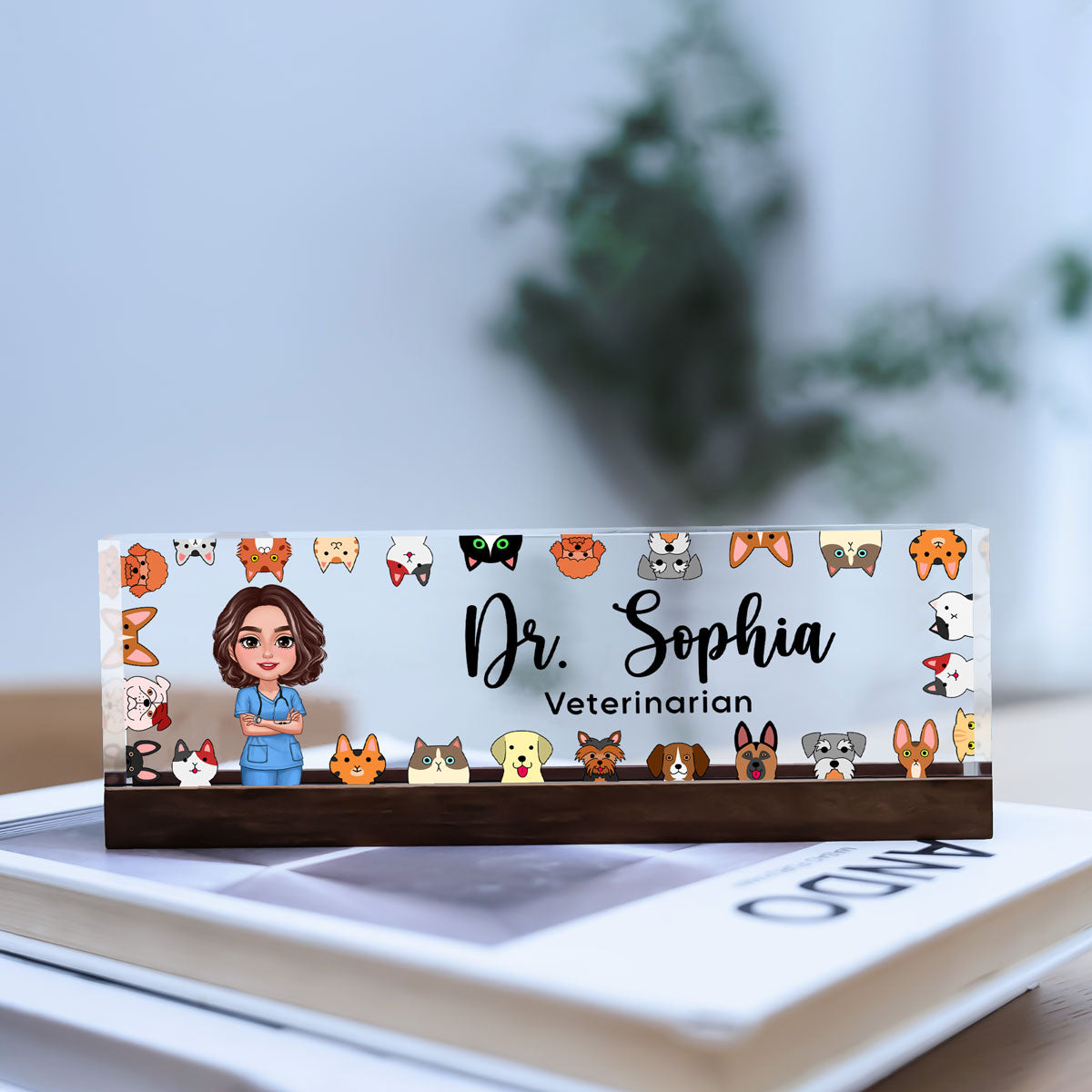 Dog Cat Veterinarian Personalized Acrylic Desk Name Plate, Christmas Gift For Vet