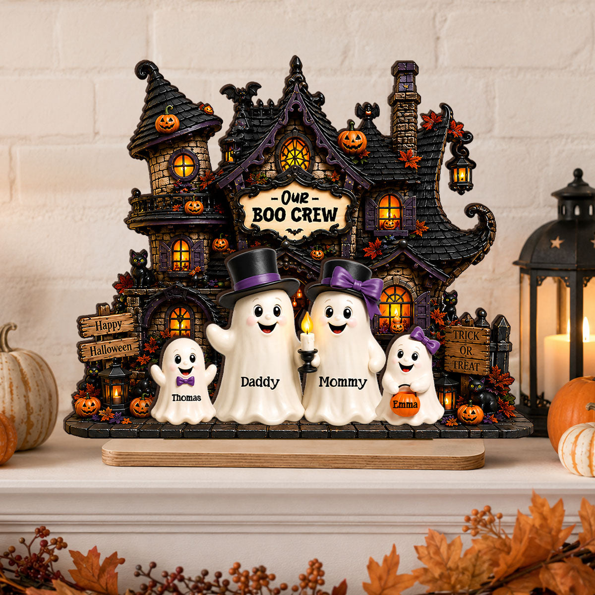 Halloween Ghost Family Boo Crew - Personalized 2-Layered Wooden Plaque - Halloween Decor Gift, Gift For Family