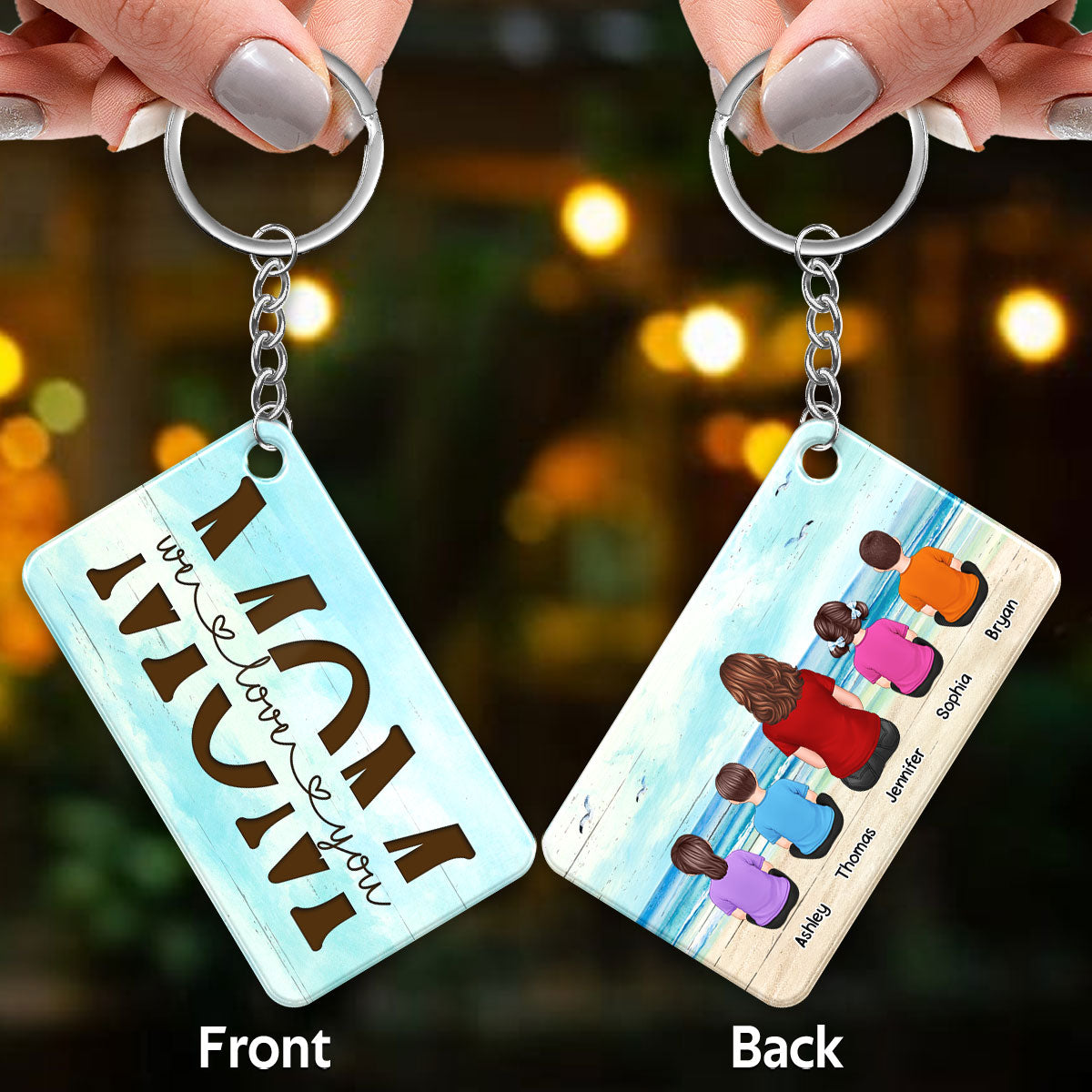 Beach Landscape Best Mom Ever Back View Woman Kids Dog Cat Personalized Acrylic Keychain