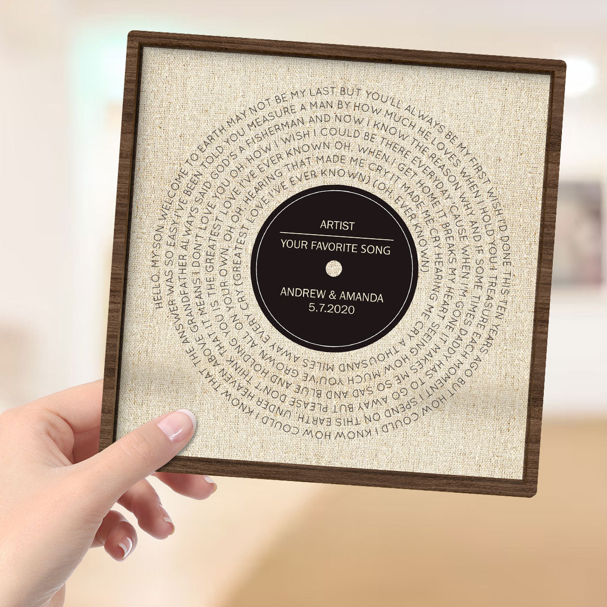 Vinyl Record First Dance Song Lyrics Wall Art Personalized 2-Layered Wooden Plaque, Valentine's Day, Anniversary Gift for Him or Her - Music Lover