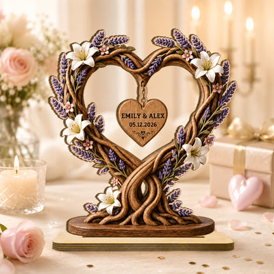 Couple Heart Tree Of Life - Personalized 2-Layered Wooden Plaque - Heartfelt Anniversary Gift for Her, for Him