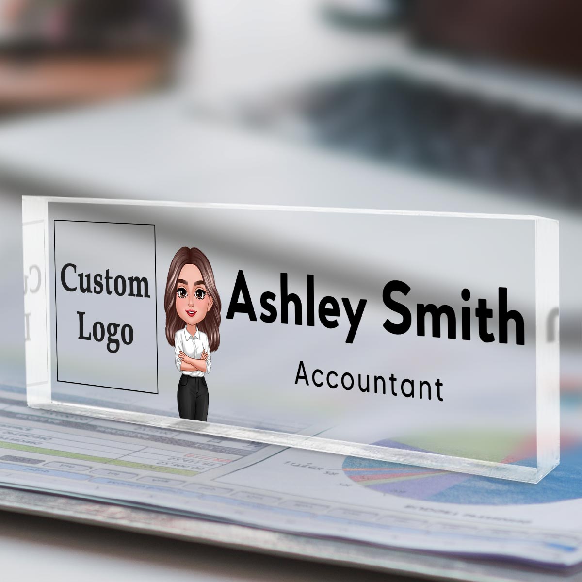 Office Woman Man Upload Your Logo Personalized Acrylic Desk Name Plate, Office Decor, Gift For Colleagues, Boss