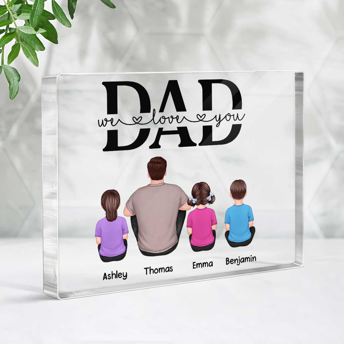 Best Dad Ever Back View Man Kids Dog Cat Personalized Horizontal Rectangle Acrylic Block Plaque