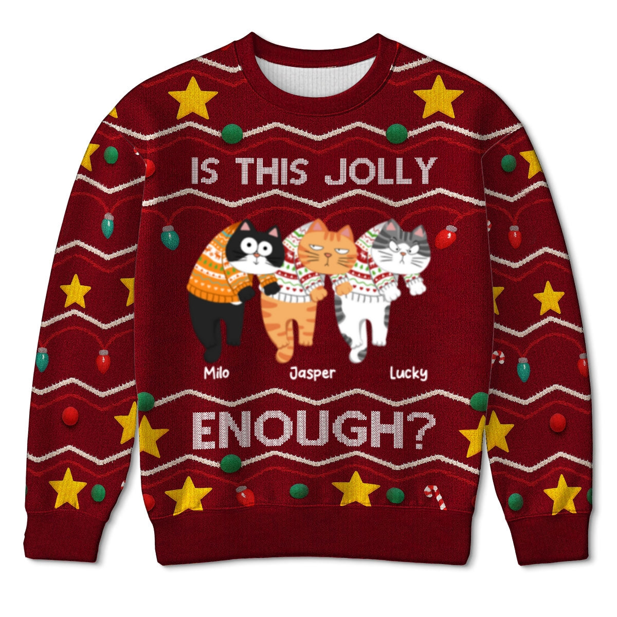 Christmas Hanging Cats Meowy Catmas - Personalized Ugly Sweater - Gift For Cat Lovers