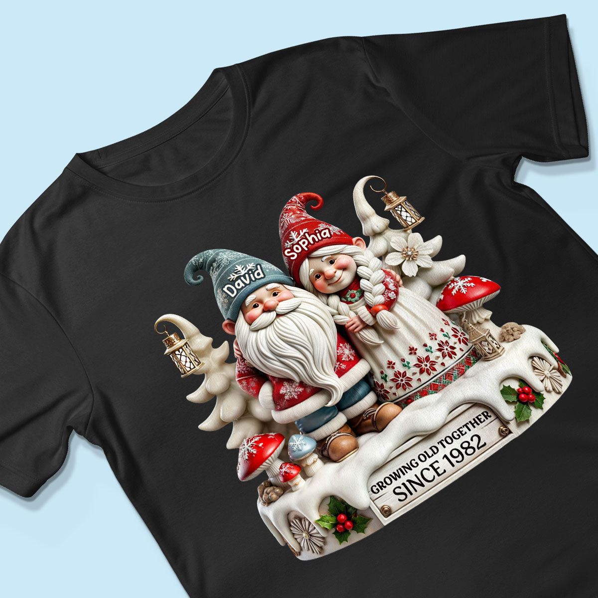 3D Effect Gnome Couple Together Christmas Personalized Shirt, Heartfelt Gift For Couple, For Him, For Her, Husband, Wife