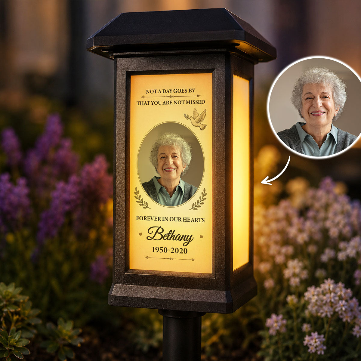 Forever in Our Hearts - Personalized Solar Garden Light - Custom Photo Gravesite Light, Outdoor Remembrance Garden Stake, Loss of Loved One Sympathy Gift