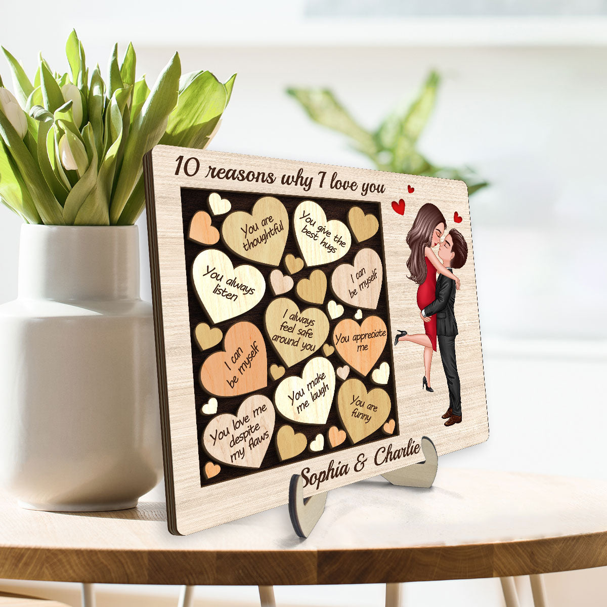 Reasons Why I Love You Valentine‘s Day Gift For Him For Her Keepsake Personalized 2-Layer Wooden Plaque