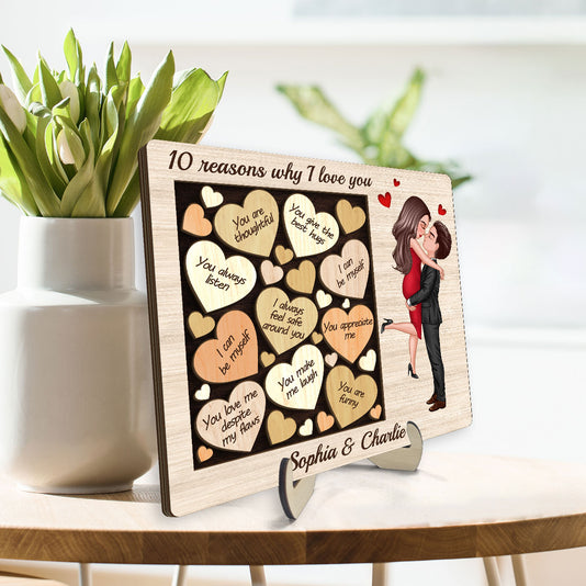 Reasons Why I Love You Valentine‘s Day Gift For Him For Her Keepsake Personalized 2-Layer Wooden Plaque