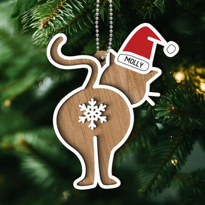 Cat Butt Funny Personalized 2-Layered Wooden Ornament, Christmas Gift for Cat Mom, Cat Dad