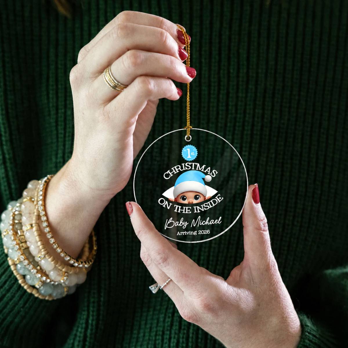 Personalized Baby's First Christmas On the Inside Acrylic Ornament, Custom Pregnancy Reveal Ornament, Expecting Parents