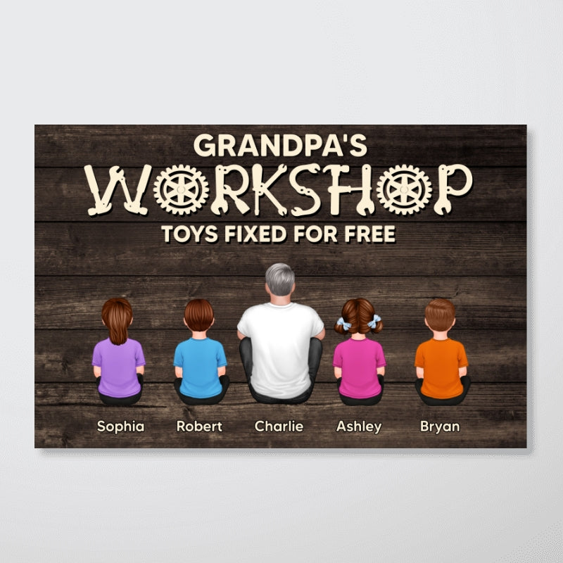 Dad Grandpa Workshop Garage Sitting Back View Personalized Poster, Meaningful Father's Day Gift for Dad, Gift for Husband