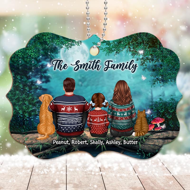 Family Back View Tree Log Personalized Wooden Ornament