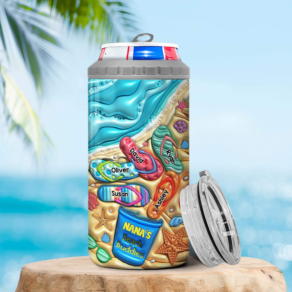 Grandma Mom Flip Flops Summer 3D Inflated Effect Printed Personalized 4 In 1 Can Cooler