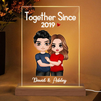 Standing Embracing Doll Couple  Anniversary Gift For Him Gift For Her Personalized Rectangle Acrylic Plaque LED Lamp Night Light