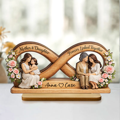 Mother & Daughter Forever Linked Together - Personalized 2-Layered Wooden Plaque - Mother Day's Gift For Mom, Gift For Daughter