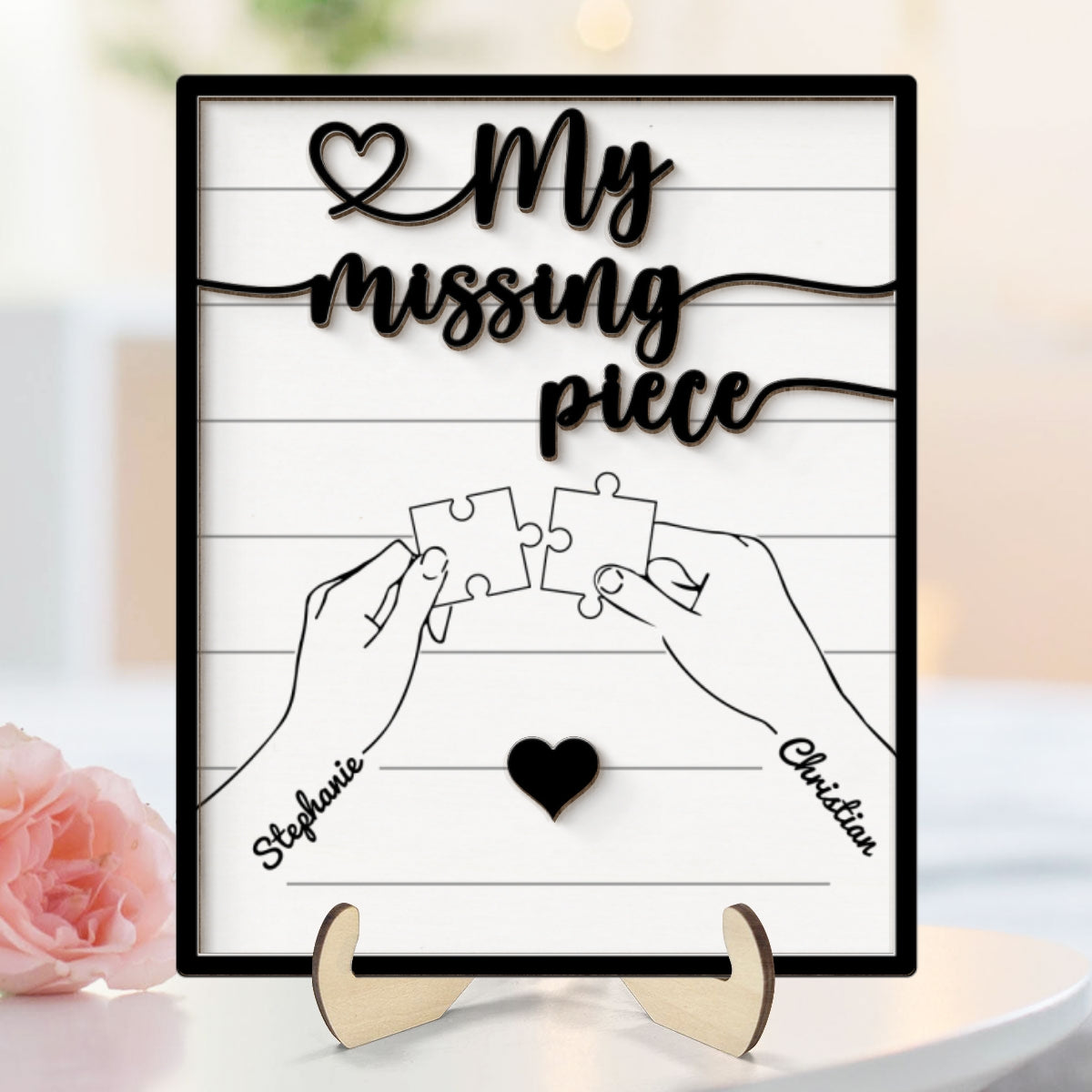Couple Hands Holding Puzzle Personalized 2-Layer Wooden Plaque,  Gift For Him, Gift For Her