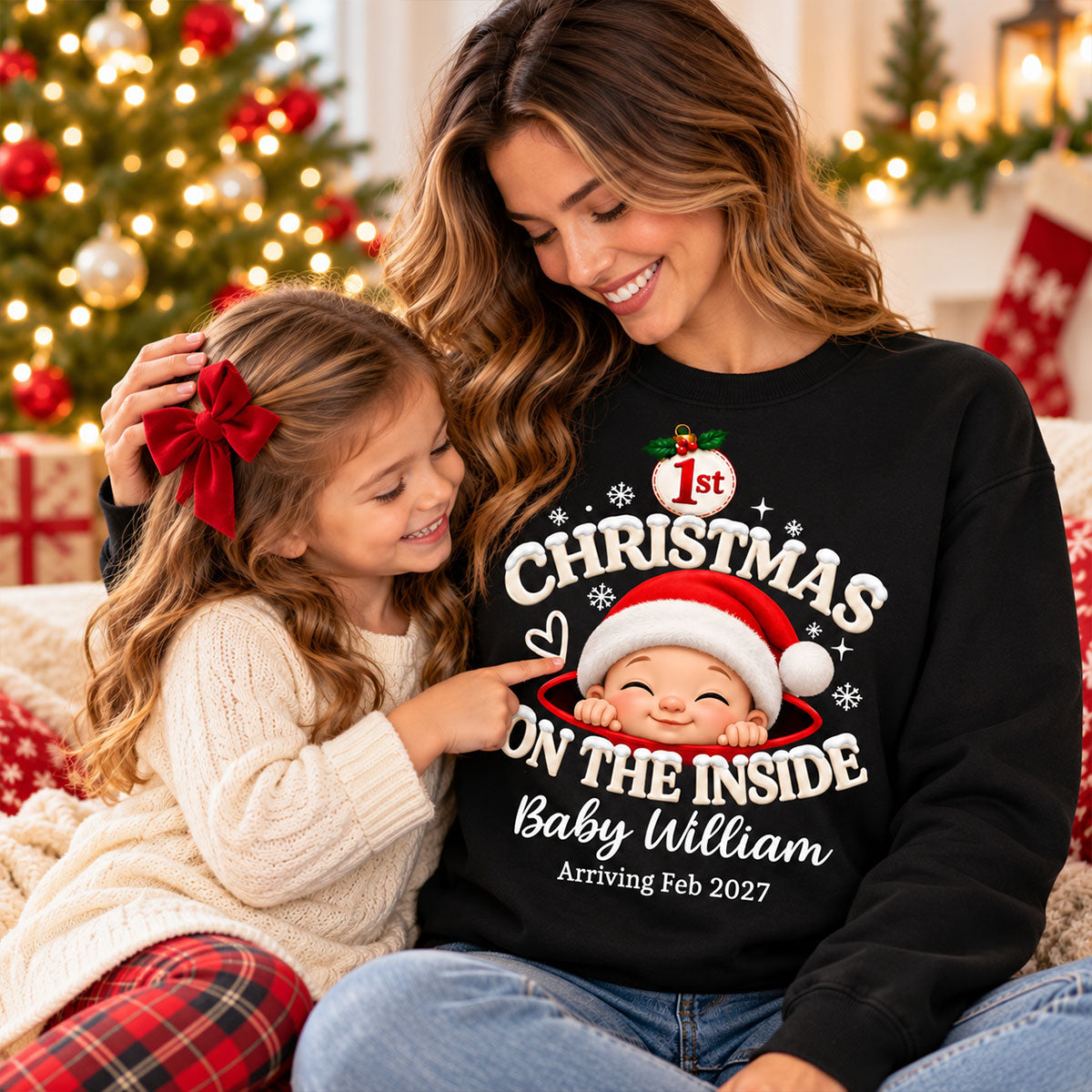 1st Christmas On The Inside Baby - Personalized Shirt - Christmas Pregnancy Announcement Gift For Mom To Be, Expecting Mom