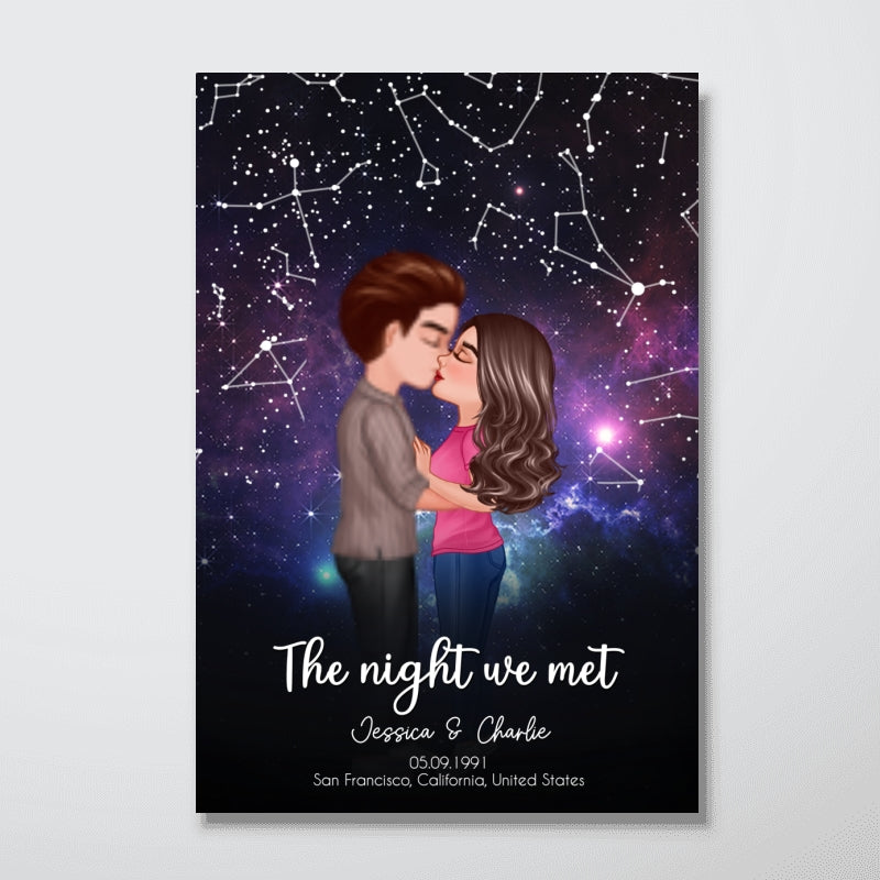 Couple Kissing Under the Stars Personalized Poster, Custom Star Map by Date, Couple Constellation Map, Gift for him and her