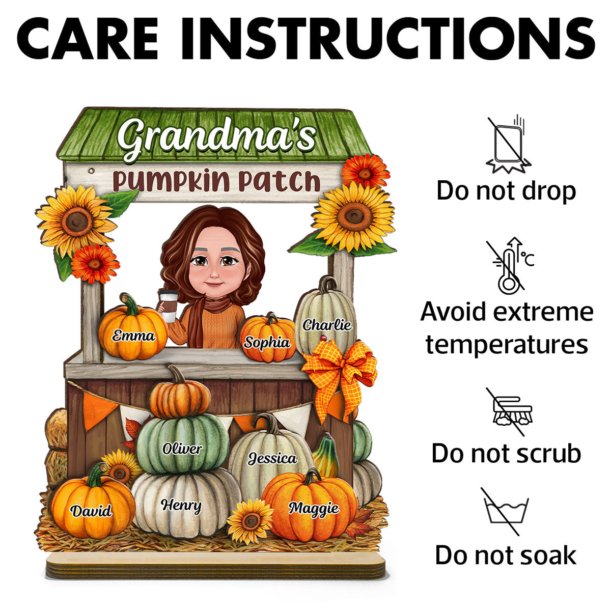 Grandma Mom Fall Season Pumpkin Stand Personalized Wooden Plaque, Meaningful Gift for Grandma