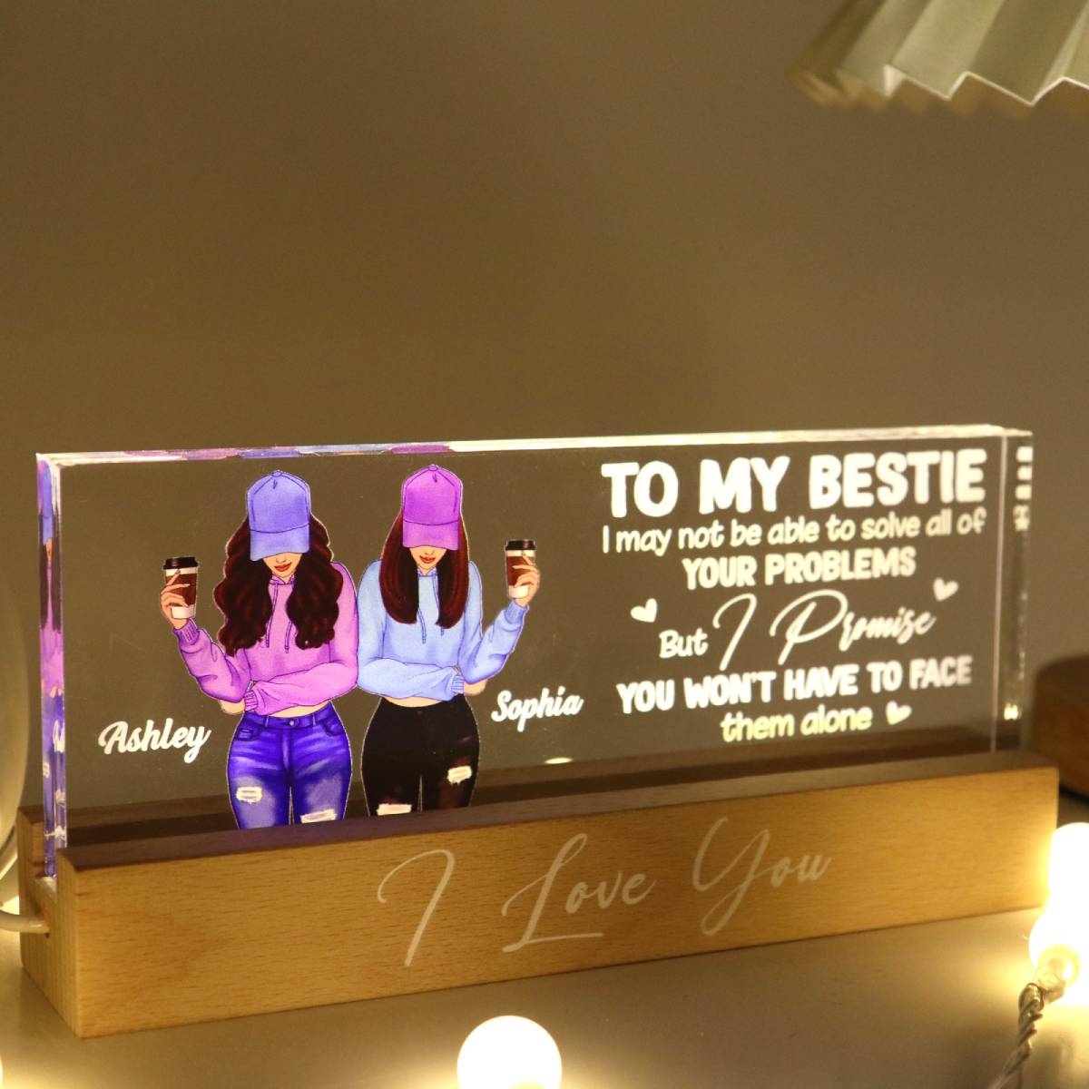 To My Bestie Gift For Best Friends Personalized Acrylic Block LED Night Light