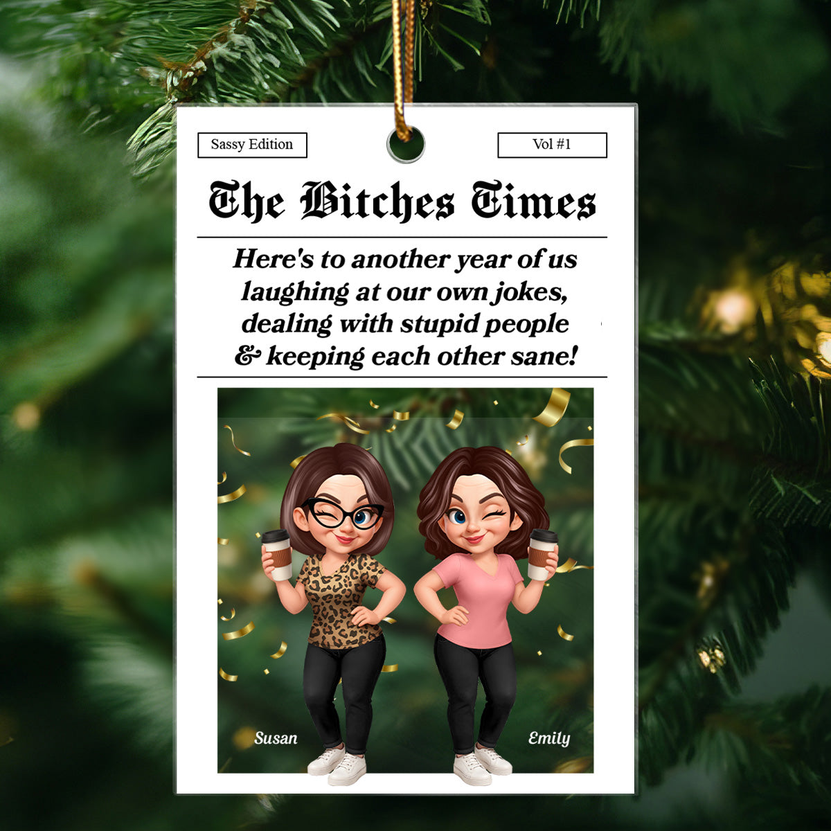 Besties Magazine Sassy Edition Cartoon Style Best Friends Personalized Acrylic Ornament