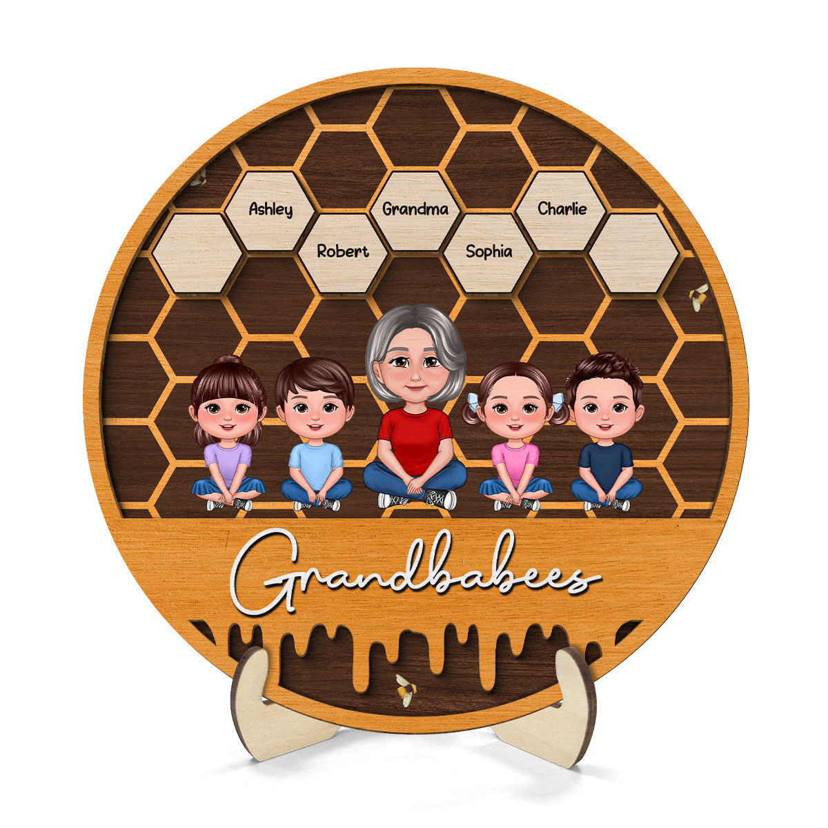 Grandbabees Crossed Legs Grandma Grandkids Sitting Personalized 2-layer Wooden Plaque, Gift For Grandma