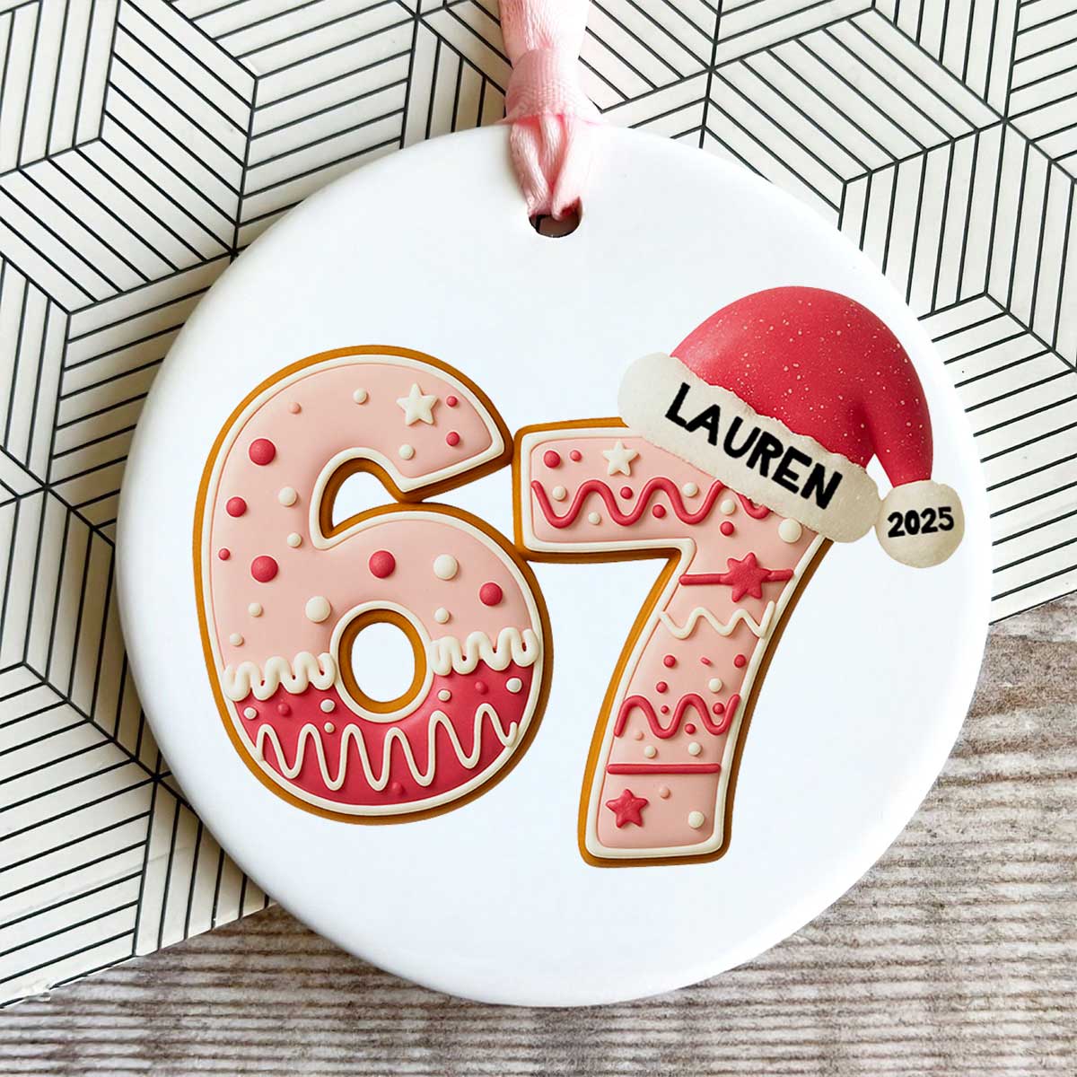 Custom Six Seven - Personalized Ceramic Ornament - Teen Slang Funny Tree Decor, Funny Teen Grandkid Gift