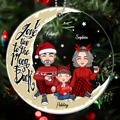 Doll Grandma Grandpa Grandparents Sitting With Kid On Moon Personalized Circle Acrylic Ornament