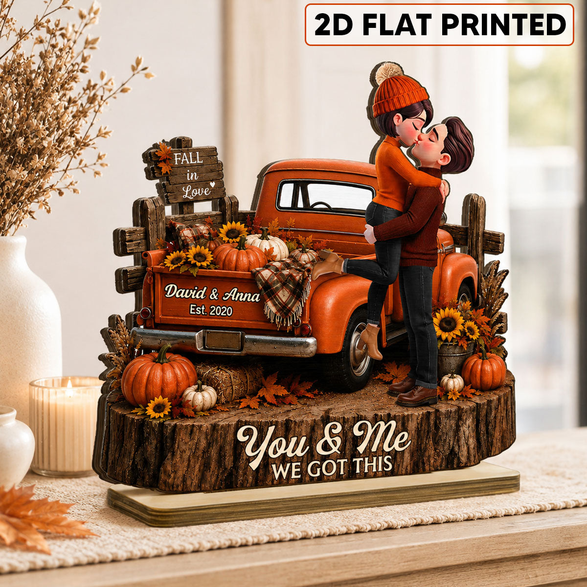 Fall Season Vibe Couple Farmhouse Pickup Truck - Personalized 2-Layered Wooden Plaque - Fall Gift For Couple