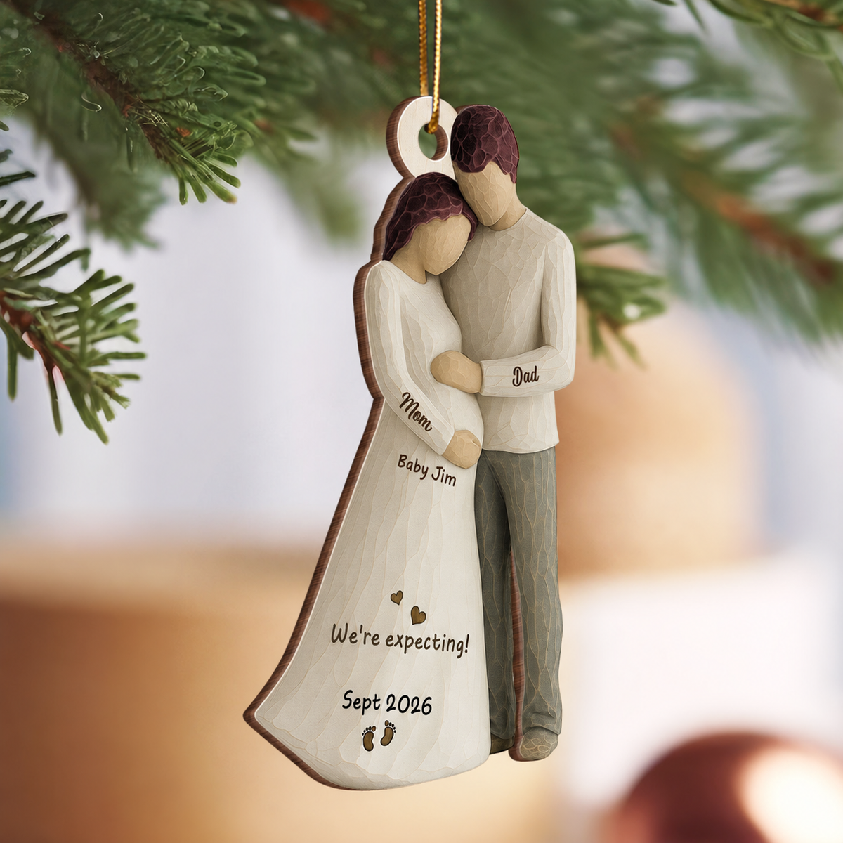 2D Flat Waiting For You With All Our Hearts Couple Expecting Baby - Personalized Wooden Ornament, Baby Shower Gift For Parents-to-be