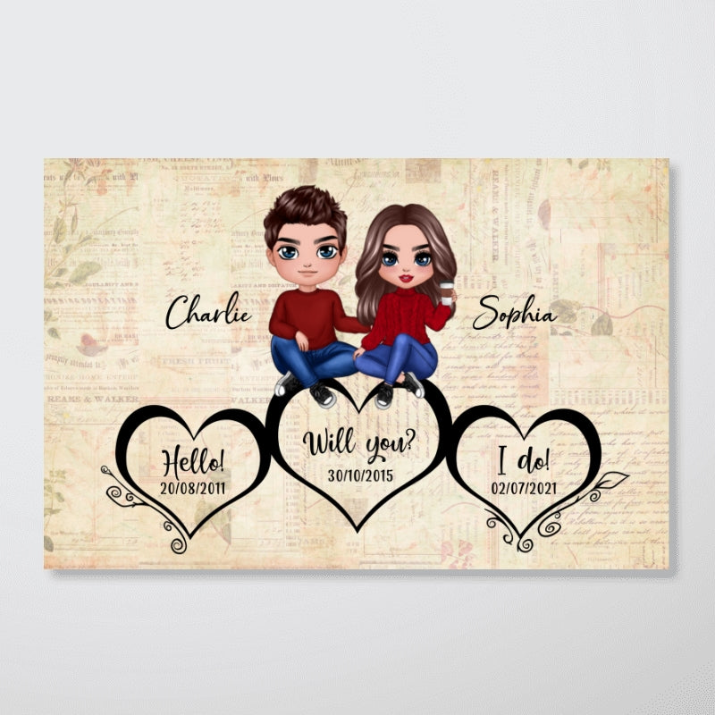 Couple Sitting On Hearts Anniversary Valentine‘s Day Gift For Him For Her Personalized Poster
